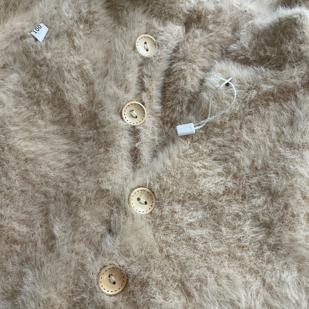 Toddler Oatmeal Beige Fuzzy Raccoon Style Faux Fur One Piece Sweater Jumpsuit 3T - Picture 3 of 4